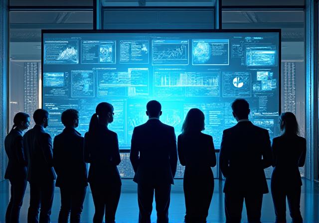 Executives reviewing high-level business intelligence data on a clean digital interface